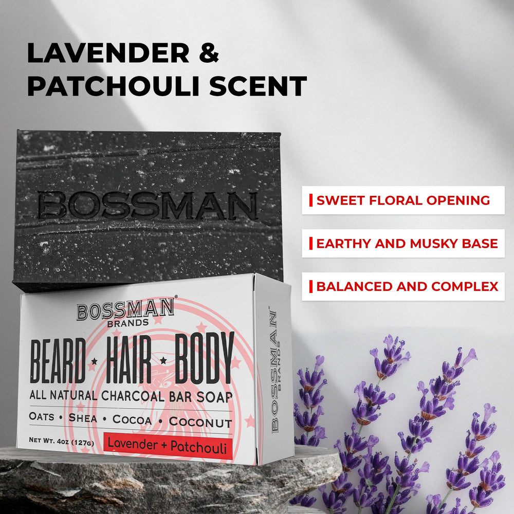 Bossman packaging label close-up highlighting natural ingredients and scent