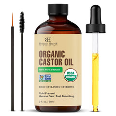 Botanic Hearth front bottle showing organic castor oil and dropper benefits