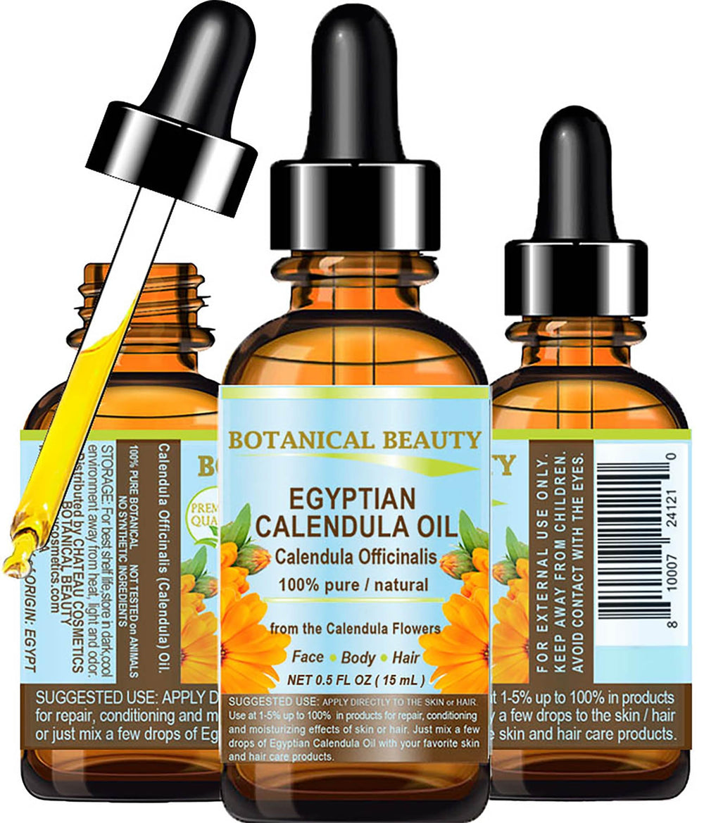 Botanical Beauty front bottle showing pure calendula oil for daily moisture