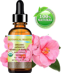 Botanical Beauty dropper dispensing camellia oil demonstrating easy precise use