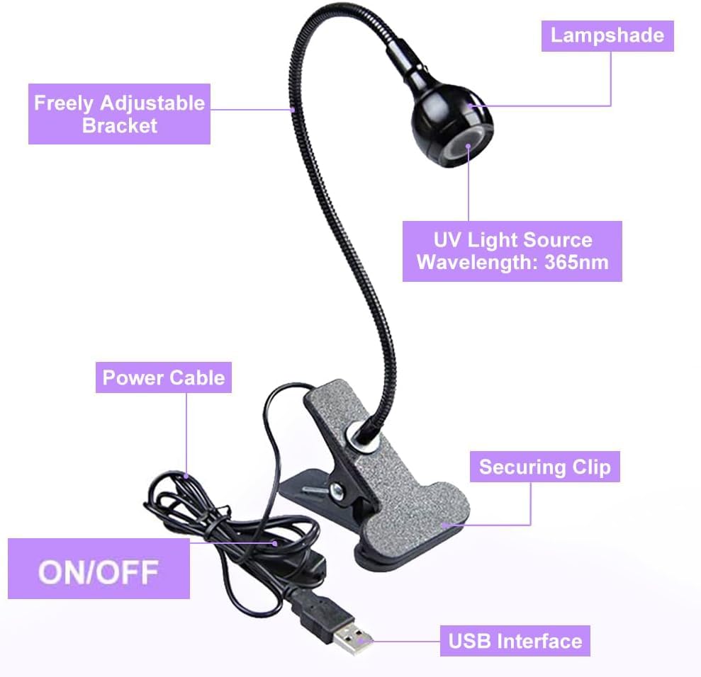 Bovmics clamp secured to desk illustrating stable hands-free curing benefit