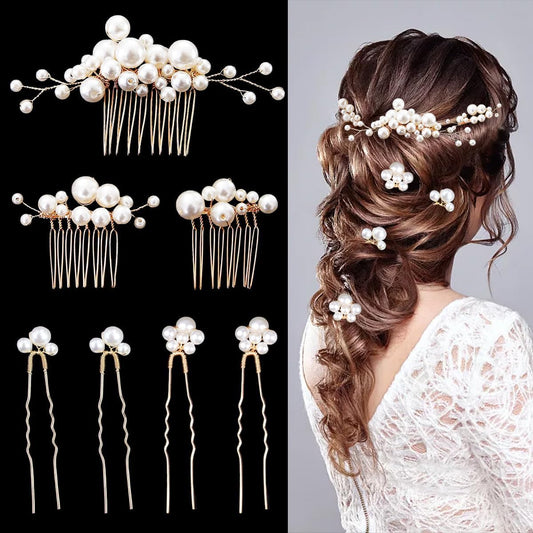 BOYIVI front view of seven-piece gold combs and pins showing elegant set benefit