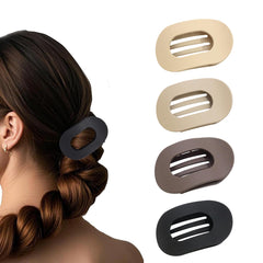 B.PHNE front view of four matte oval claw clips showing colors and packaging, easy outfit matching