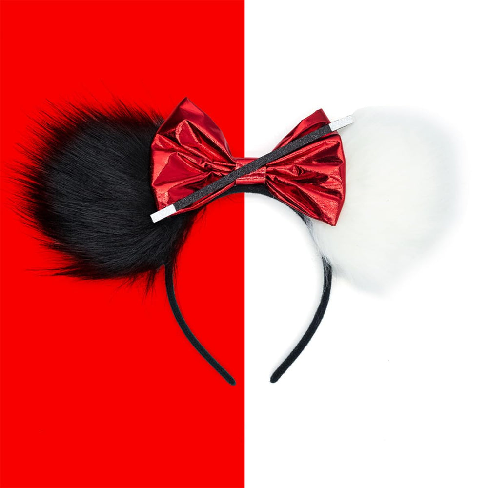 BPNHNA close-up of sequin bow and faux fur ear, highlights glittery detail