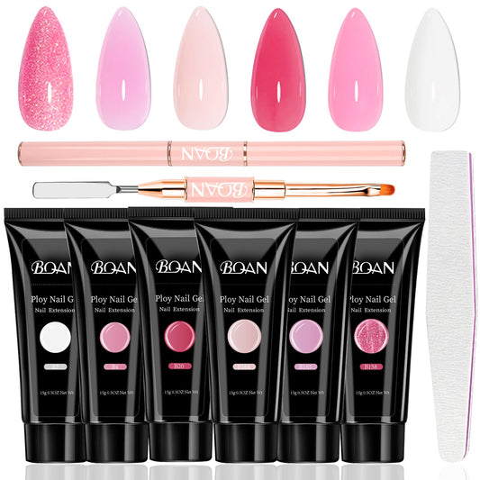 BQAN front packaging showing six 15ml jars and included brush for easy selection and portability