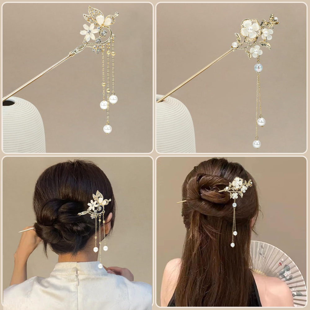 BQSAZHYJ hair sticks securing a bun showing reliable hold and decorative tassel benefit