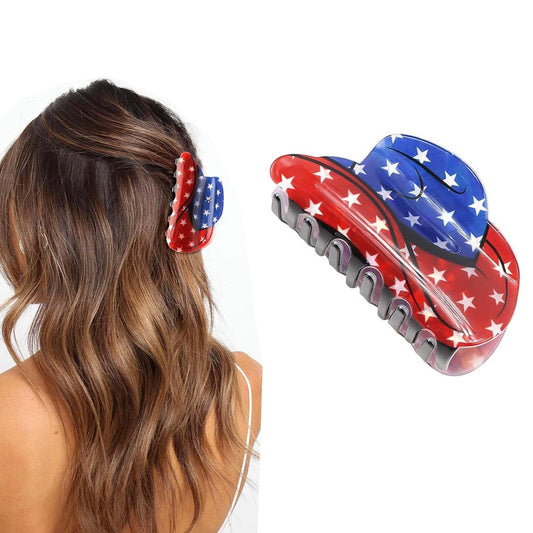 BQZQPAMZ front view of red white blue star hair clips, festive accent