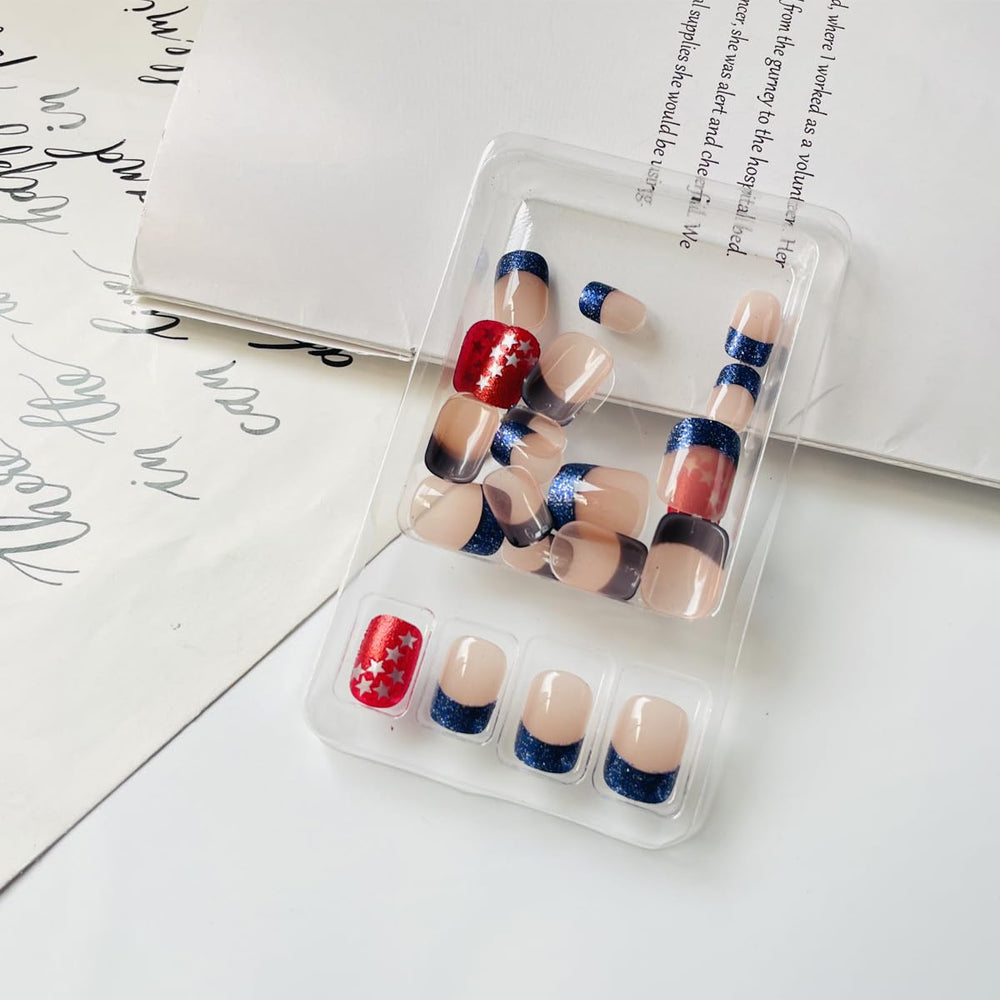BQZQPAMZ press-on nails worn on hand styled for July 4th, delivering instant holiday-ready polish