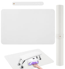 BRAVIKERLY front view of white manicure mat protecting tabletop, professional look