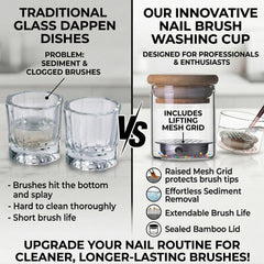 BRAVIKERLY cup in use while cleaning a nail brush for efficient solvent savings