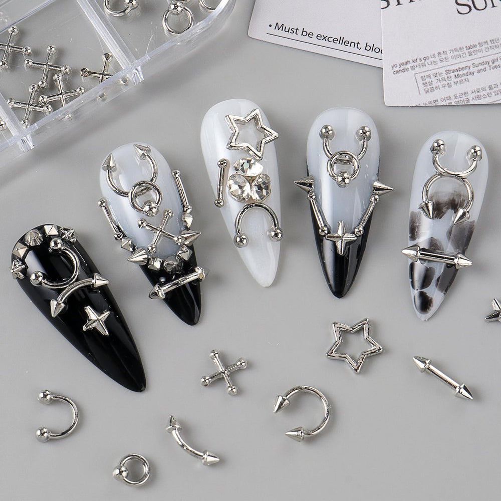 Bravizvy stars and rivets applied on a nail creating bold punk accents