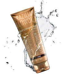 Brazilian Blowout masque in use on wet hair demonstrating smoothing benefits and reduced frizz
