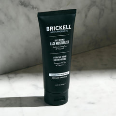 Brickell Men’s Products ingredient label highlighting zinc, aloe, green tea benefits