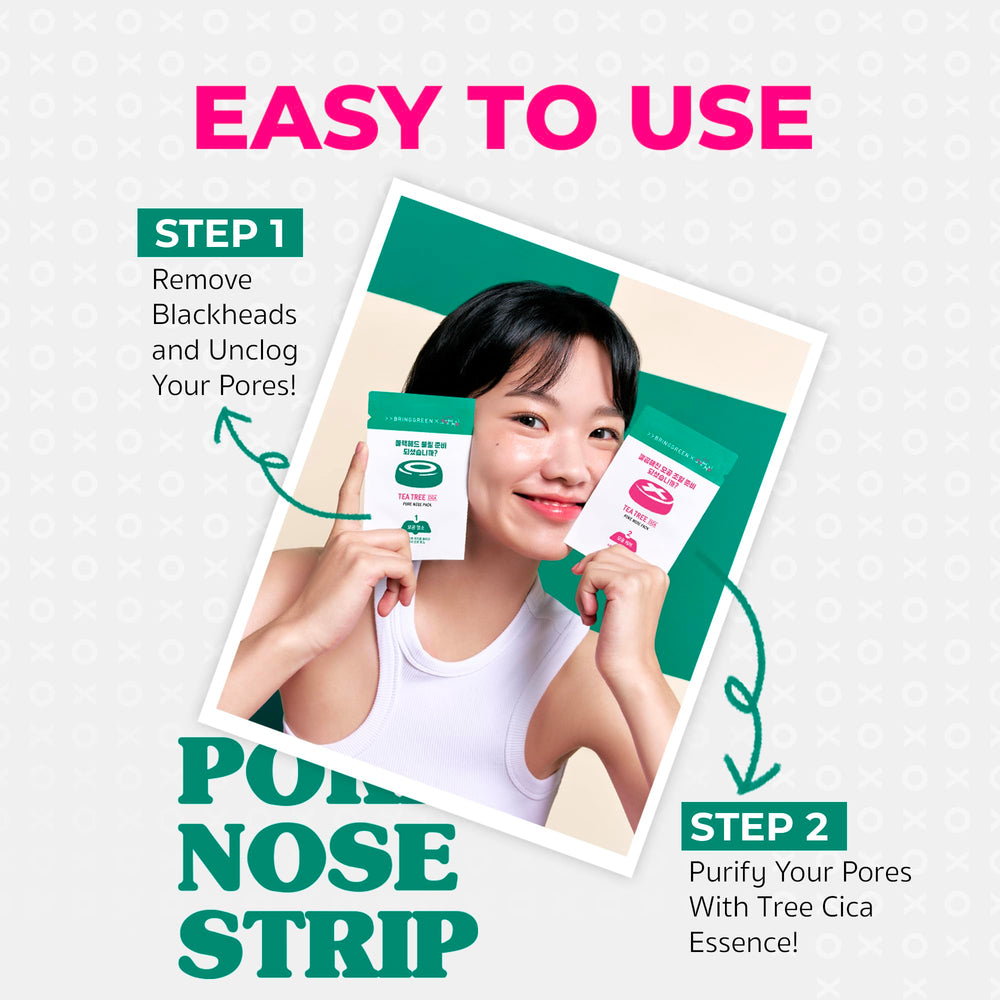 BRING GREEN nose strip applied on nose demonstrating targeted pore clearing