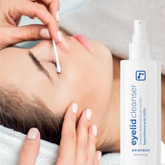 BRIOTECH before and after eyelid cleaning showing reduced debris benefit