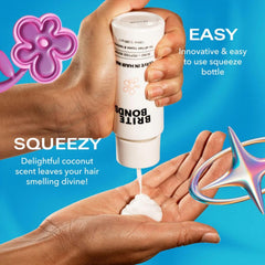 Brite applying leave-in mask to damp hair for easier styling and repair