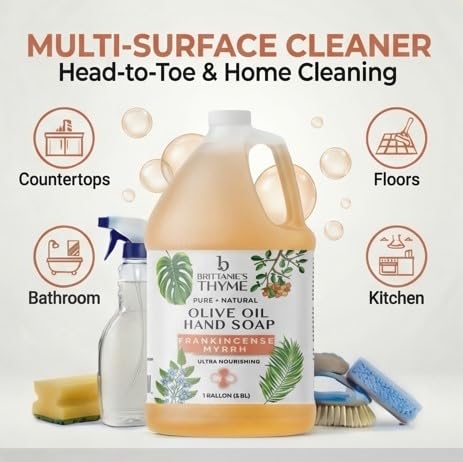 Person using Brittanie's Thyme in shower showing mild skin cleansing