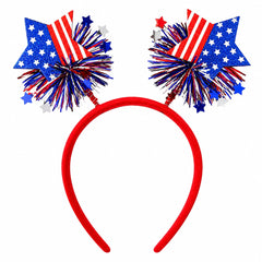 Broeify headband front view showing flag stars and festive sparkle benefit: instant patriotism