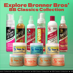 Bronner Bros bottle on bathroom shelf suggesting daily routine ease