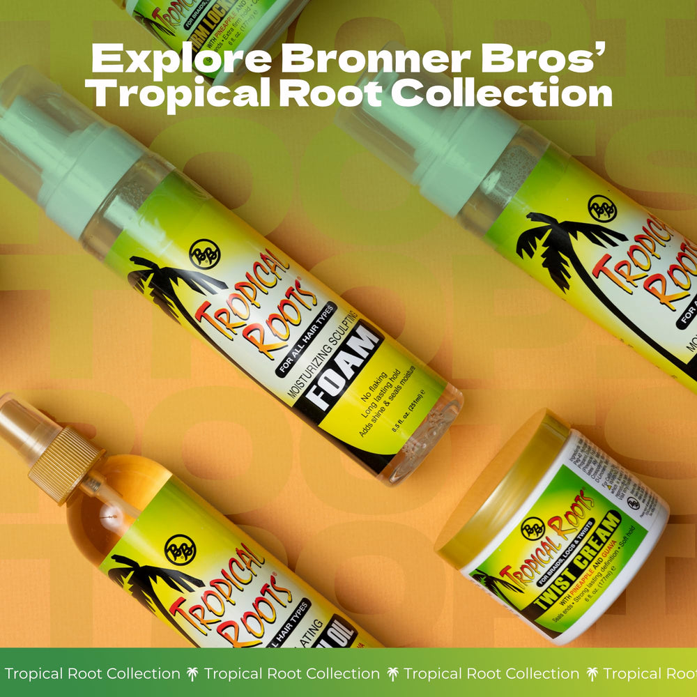 Hand holding 8 fl oz Bronner Bros bottle to show size and portability benefit