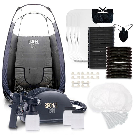 Existing Beauty Bronze Tan HVLP machine front view showing controls and ergonomic grip for precise tanning