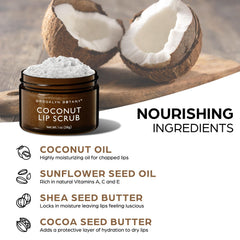 Flatlay of Brooklyn Botany scrub with coconut and shea butter ingredients highlighting nourishing oils