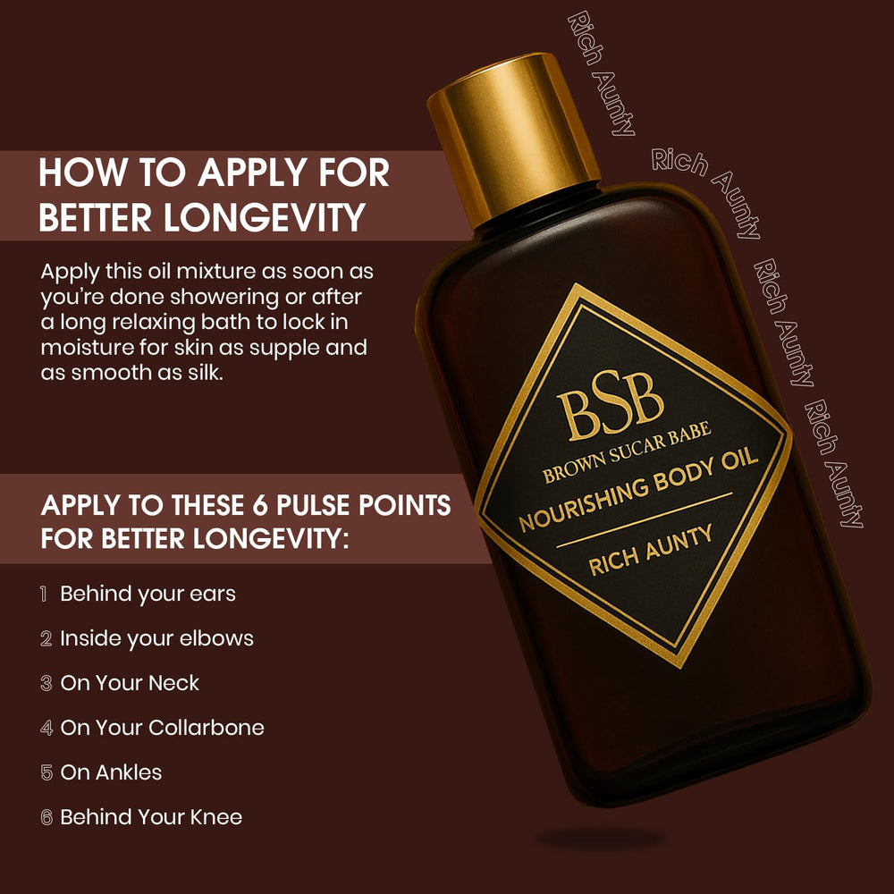 Brown Sugar Babe oil droplet on skin showing silky texture and hydration benefit