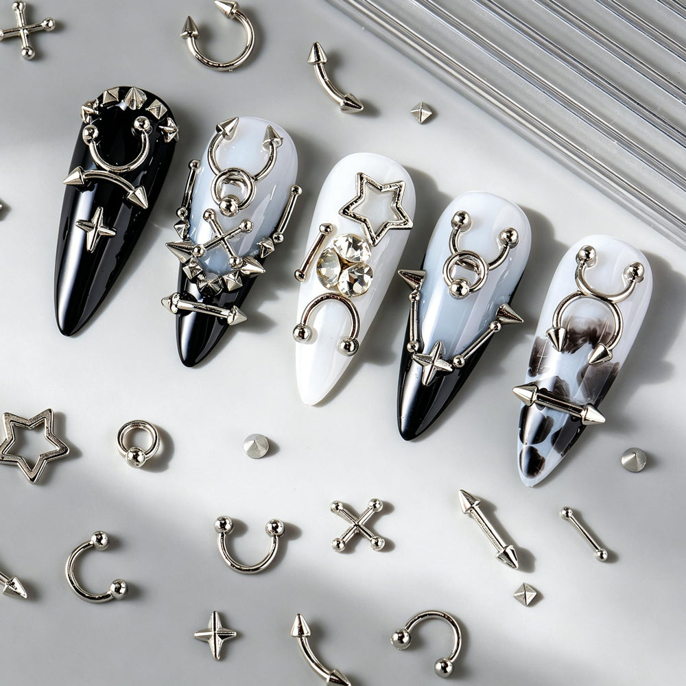 Brtavizvy close-up of silver and black spikes showing texture and edge detail