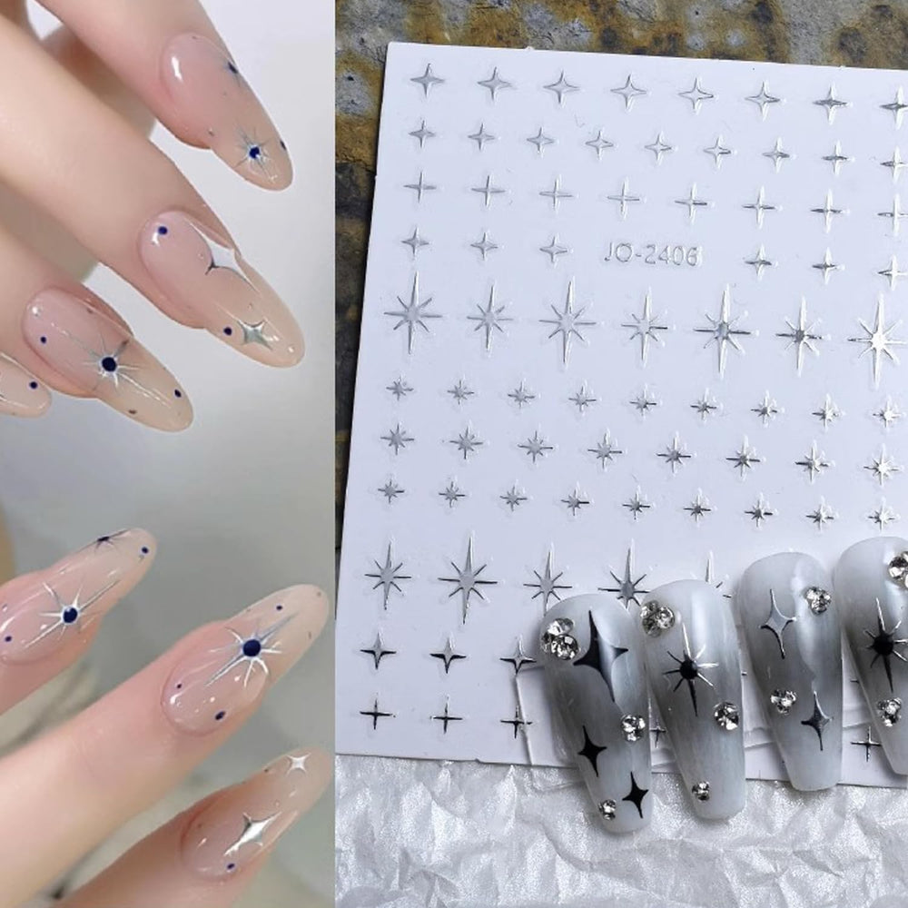 BSBTBZ finished manicure with silver stars and hearts enhancing French tip look