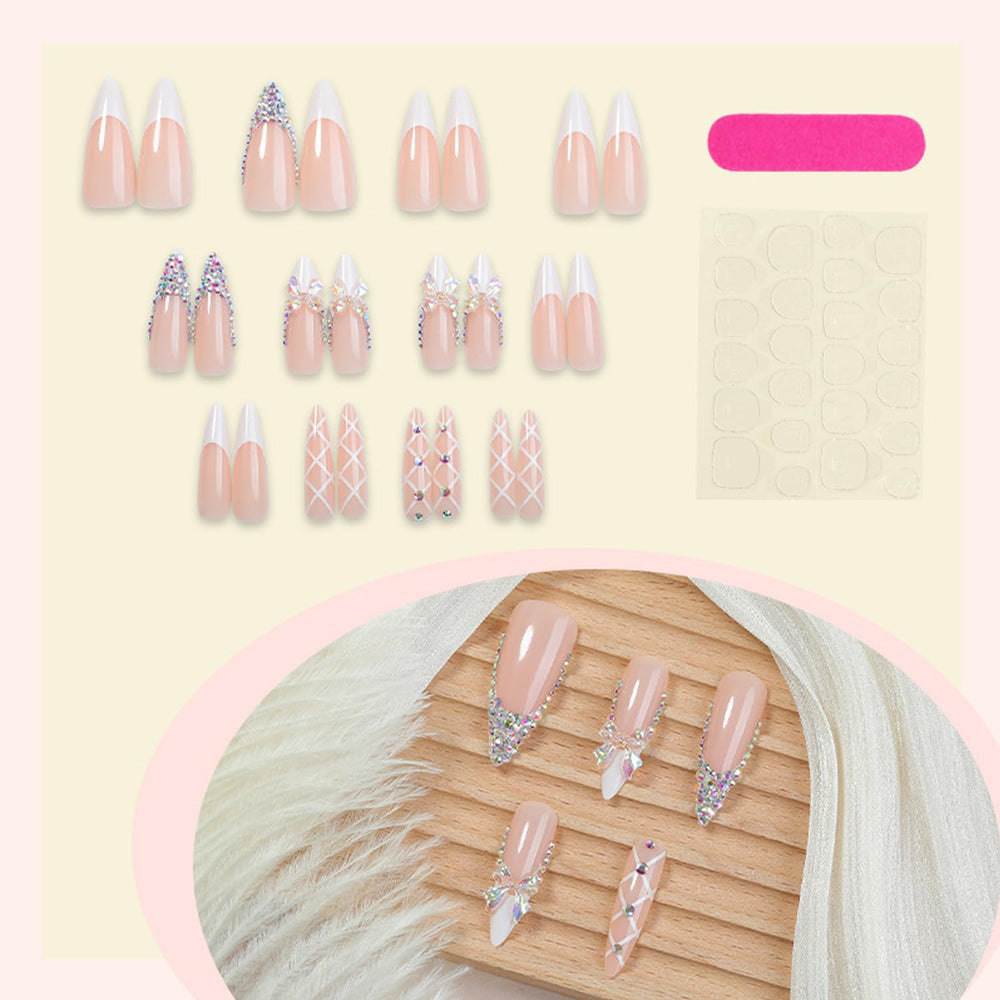 BSBTBZ side profile of long stiletto shape demonstrating glossy white French tips