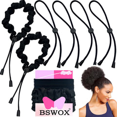 Bswox front pack showing six satin hair ties, durable and versatile