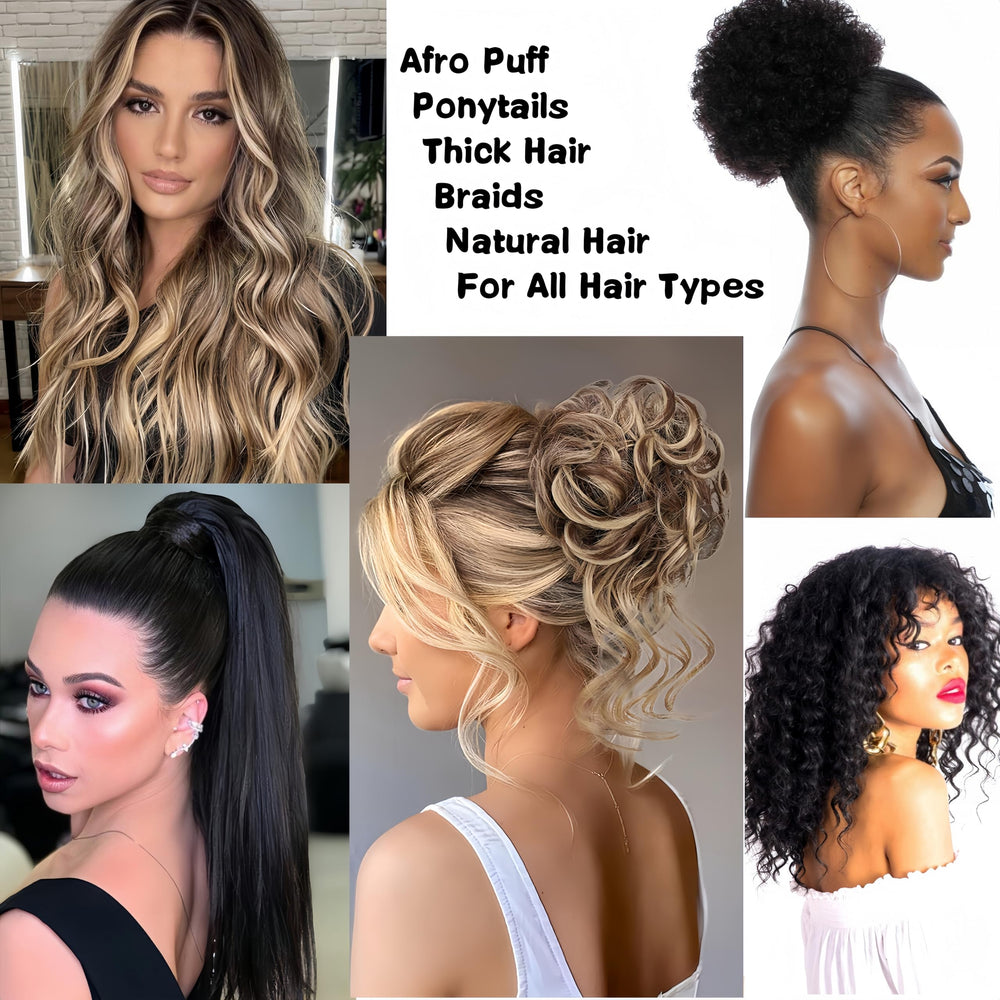 Bswox in-use securing a high afro puff, holds volume without pulling