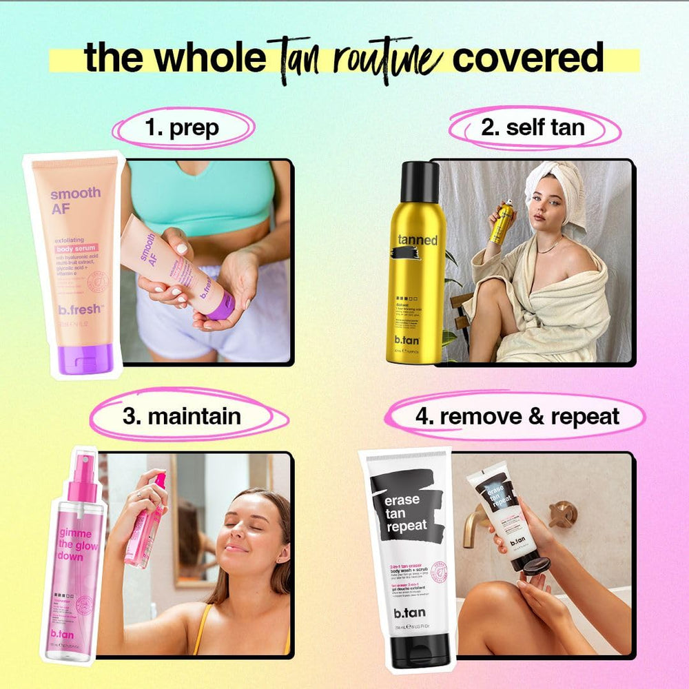 B.TAN back label showing ingredients and clean-beauty benefit