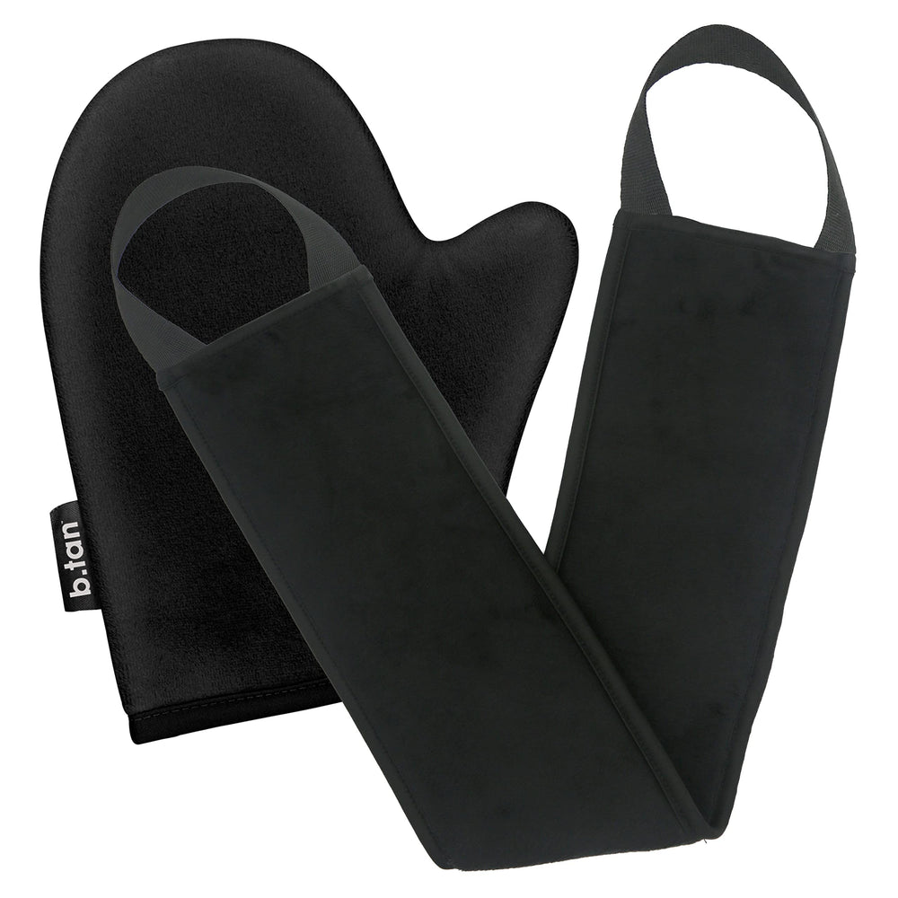 B.TAN body mitt front view showing soft fabric for smooth blending
