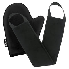 B.TAN body mitt front view showing soft fabric for smooth blending