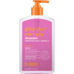 B.TAN front packaging showing clear self tan gel and benefits