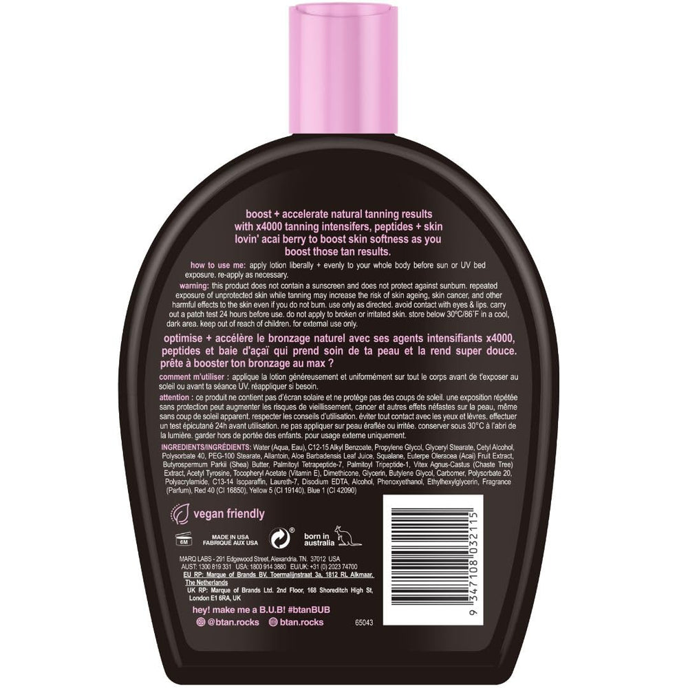 B.TAN lotion texture on hand being dispensed, showing smooth non-greasy finish and hydration