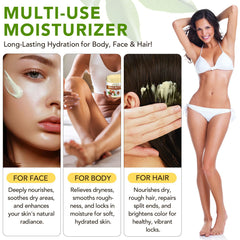 Btefls shea butter applied to hair ends to show improved softness and manageability