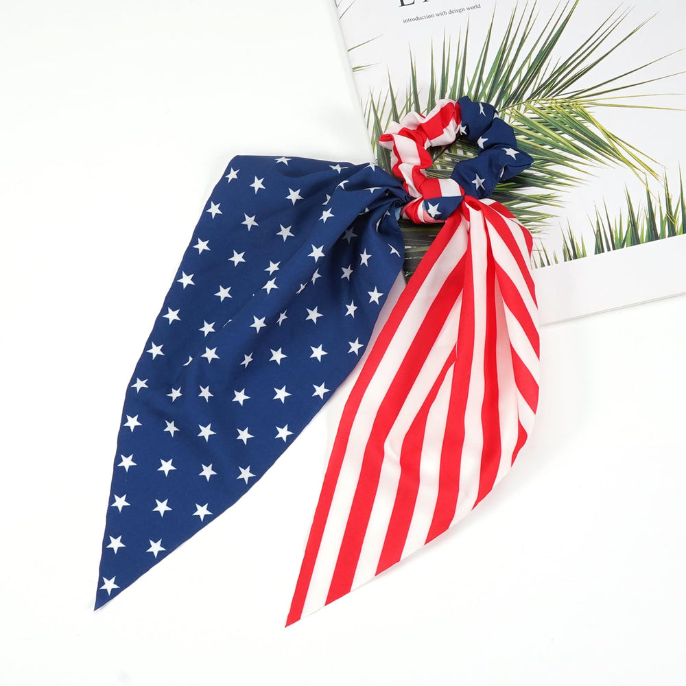 Budsmile scrunchie styled with patriotic outfit at a Fourth of July picnic