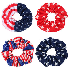 Budsmile front packaging showing four patriotic flag scrunchies and clear branding benefit