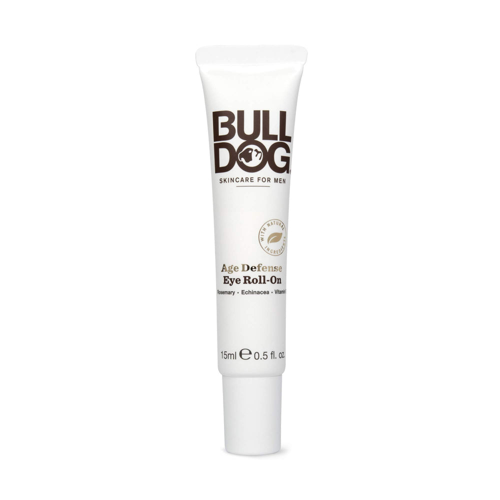 Bulldog eye roll-on front packaging shows compact 0.5 oz size and branding benefit