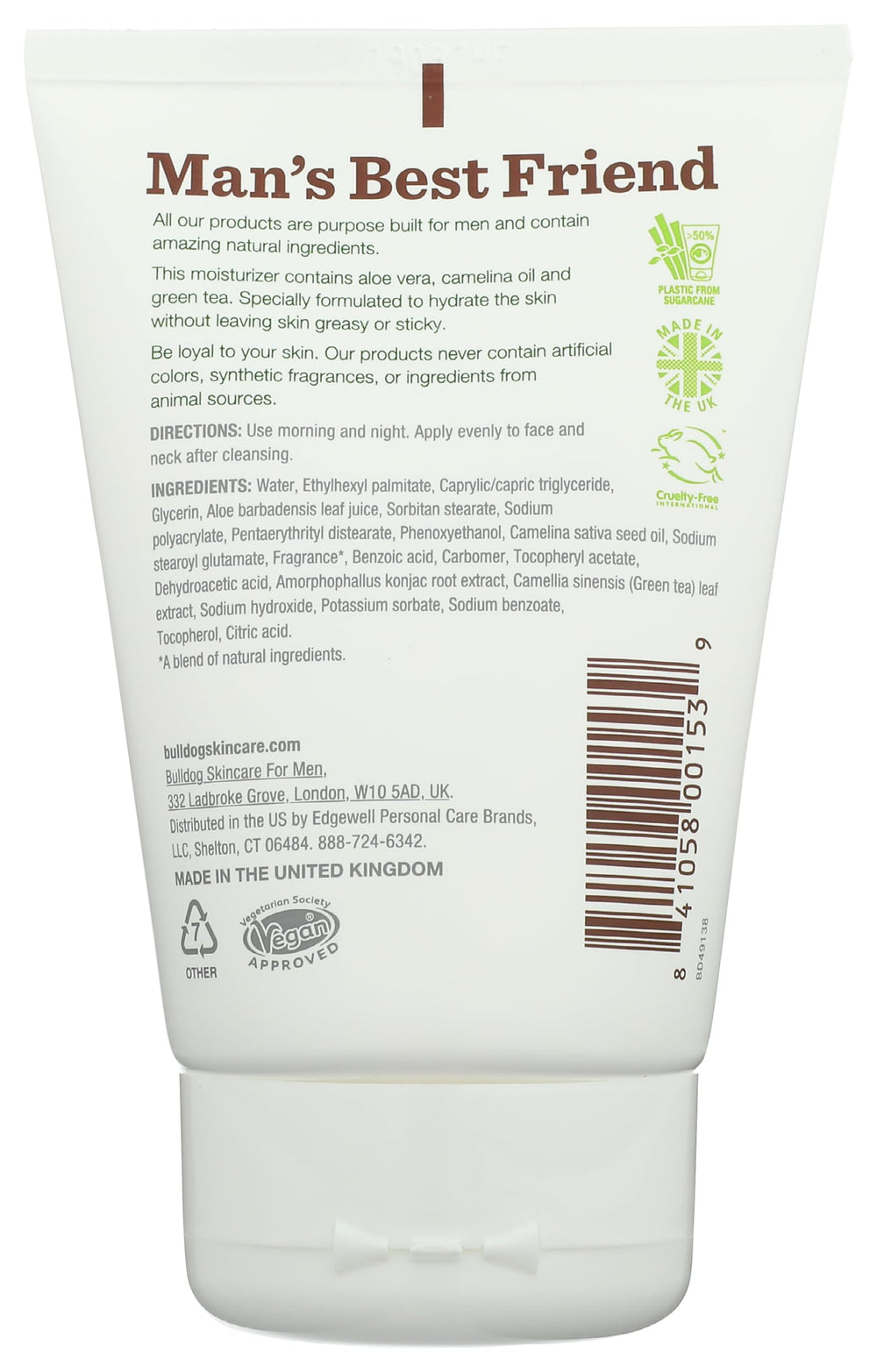 Bulldog Original moisturizer open jar texture close-up, fast-absorbing creamy finish