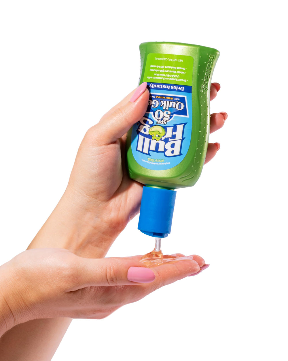 Bullfrog Quik Gel ingredients label highlighting reef-friendly, antioxidant blend