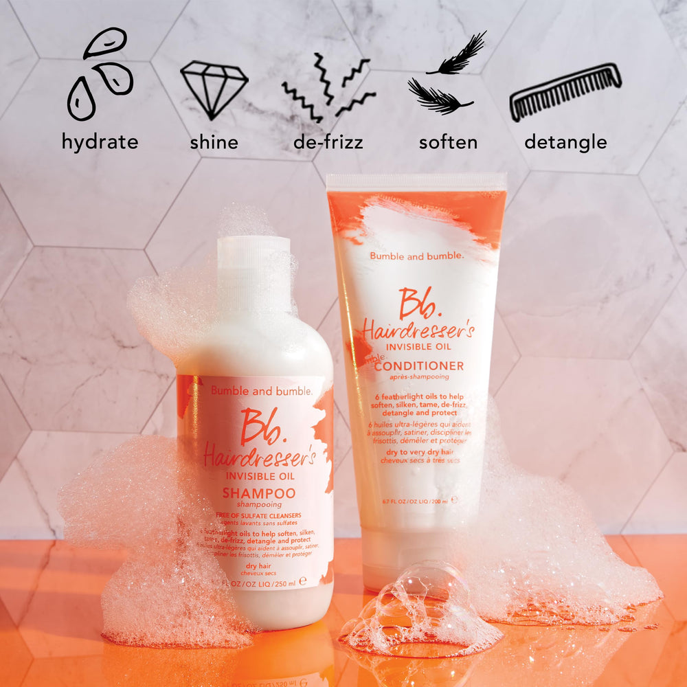 Bumble and bumble before and after frizz comparison showing smoothing benefit