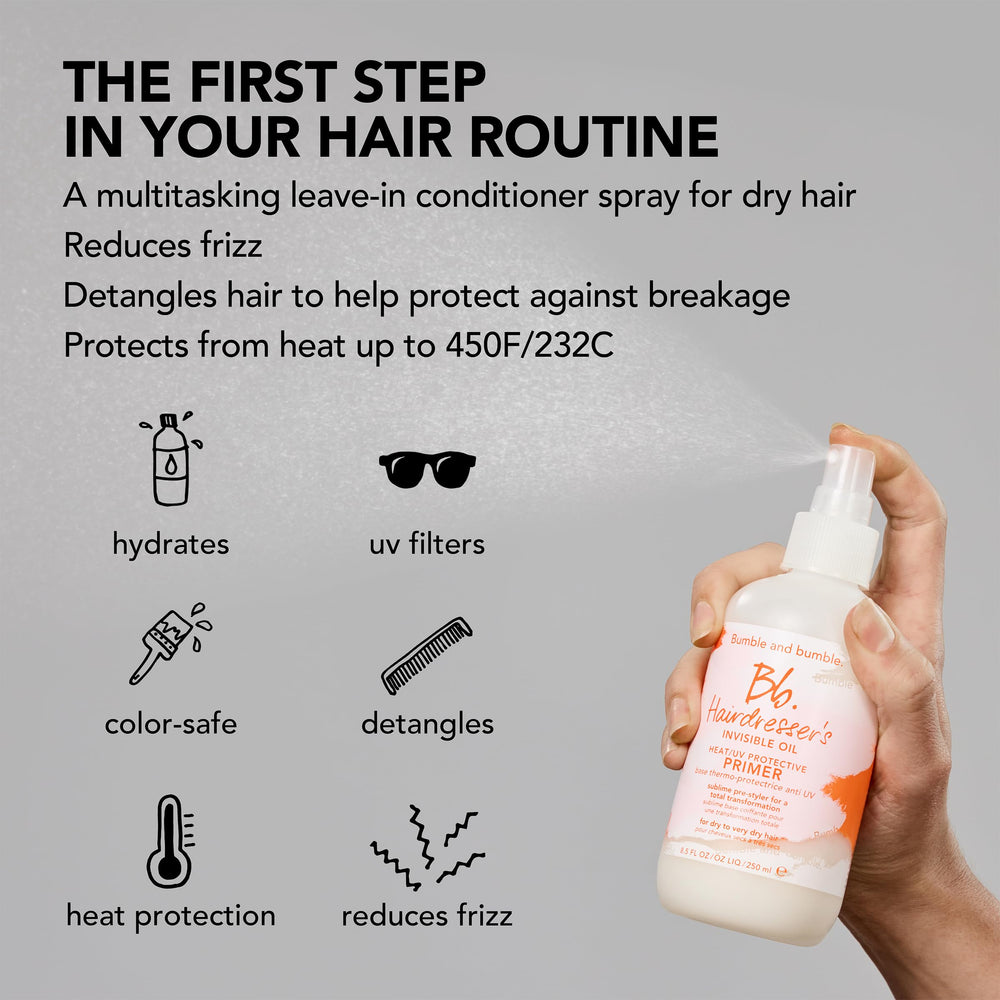 Bumble and bumble before and after photo highlighting reduced frizz
