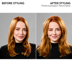 Bumble and bumble before and after on fine hair highlighting fuller, bouncier results