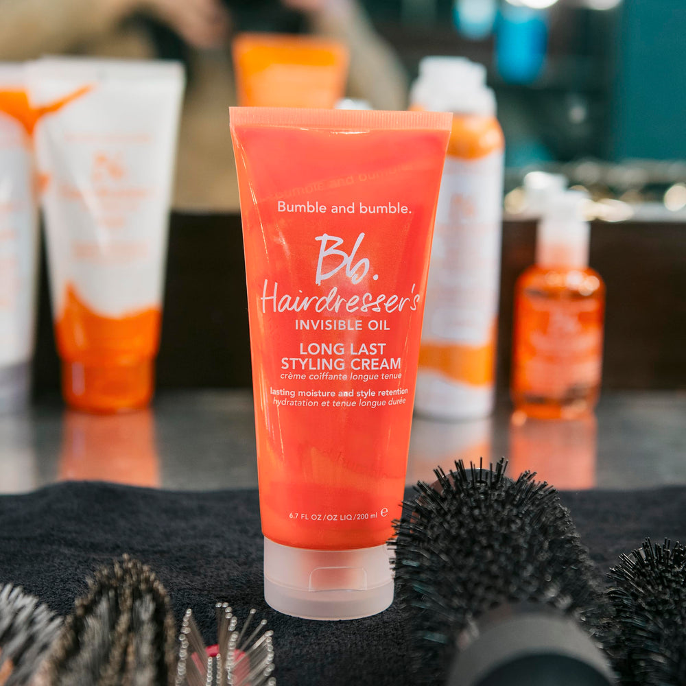 Bumble and bumble before and after image demonstrating reduced frizz