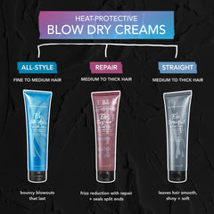Bumble and bumble being applied to damp hair for easier blow-drying