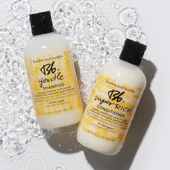Bumble and bumble before and after hair showing improved shine and softness