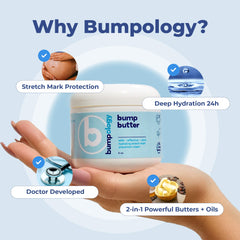 Pregnant person using Bumpology butter in cozy home setting